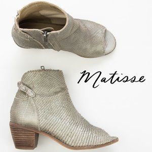 Matisse Folk Bootie Scaled Leather Open Toe Stacked Heel Pewter Size 6